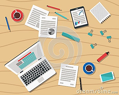 Flat Style Modern Design of Office Workplace Vector Illustration