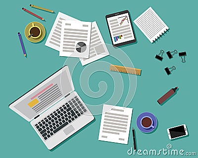 Flat Style Modern Design of Office Workplace Vector Illustration