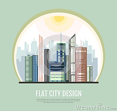 Flat style modern design of urban city landscape. Vector Illustration