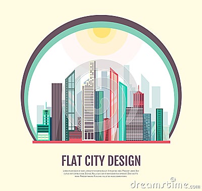 Flat style modern design of urban city landscape Vector Illustration