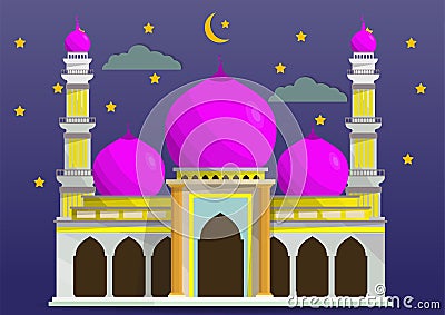 Flat style Mosque isolated on night background Vector Illustration