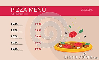 Flat style. Pizza card menu. Vector illustration Vector Illustration