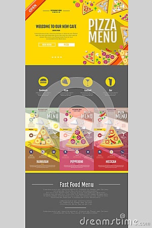 Flat style pizza menu concept Web site design. Vector Illustration