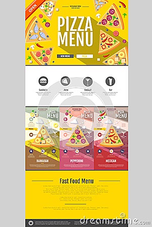 Flat style pizza menu concept Web site design. Vector Illustration