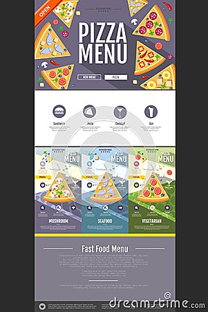 Flat style pizza menu concept Web site design. Vector Illustration
