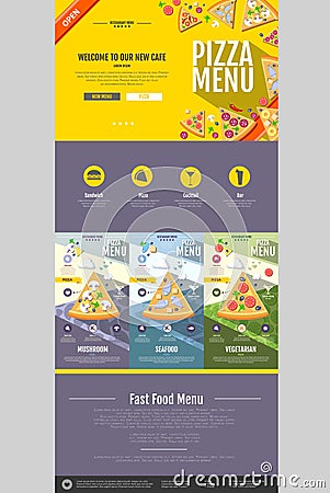 Flat style pizza menu concept Web site design. Vector Illustration