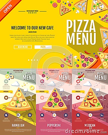 Flat style pizza menu concept Web site design. Vector Illustration