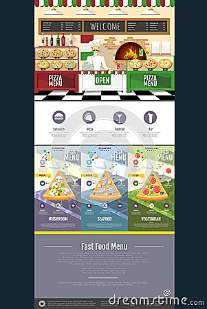 Flat style pizza menu concept Web site design Vector Illustration