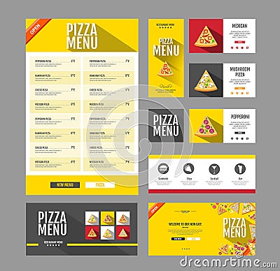 Flat style pizza menu design. Document template. Vector Illustration