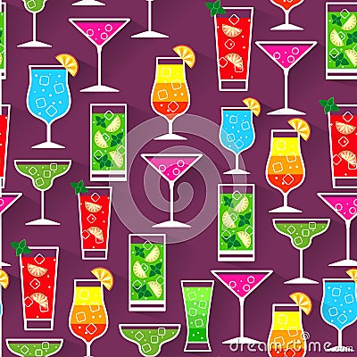 Flat style seamless pattern cocktail background Vector Illustration