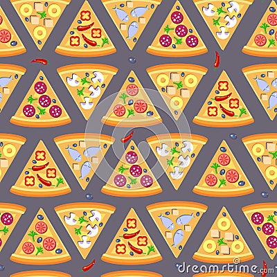 Flat style seamless pattern pizza background Vector Illustration