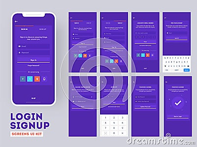 Flat style UI, UX and GUI layout with different Login Screens. Stock Photo