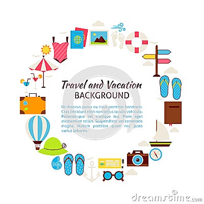 Flat Style Vector Circle Template Collection of Summer Vacation Vector Illustration