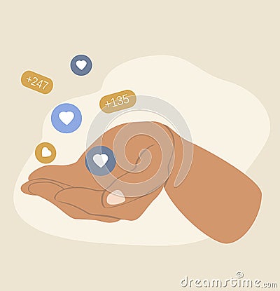Flat style vector illustration on the theme of begging for likes and social approval. Vector Illustration