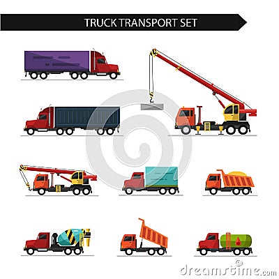 Flat style vector illustration of truck and delivery transport Vector Illustration