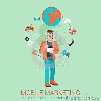 Flat style vector mobile marketing business strategy infographic Vector Illustration