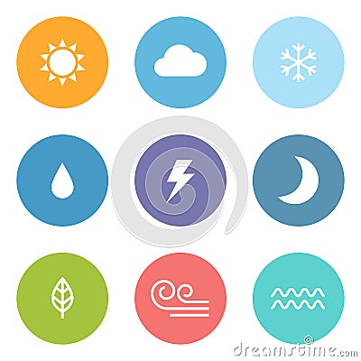 Flat style weather icons Vector Illustration