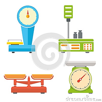 Flat style weighing scale set vector illustration Vector Illustration