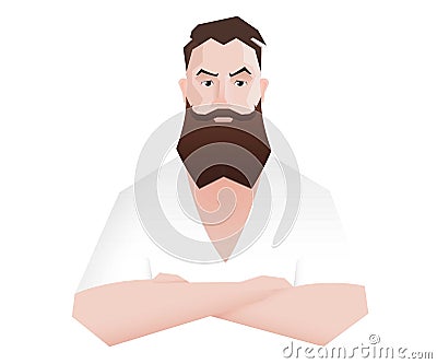 Flat stylized cartoon character Hipster Man with beard in white t-shirt Vector Illustration