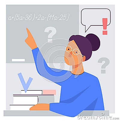 Flat stylized illustration of a teacher at the blackboard Vector Illustration