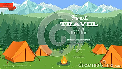 Flat Summer Camping Template Vector Illustration