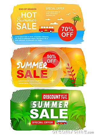 Flat Summer Sales Set with Best Seasonal Offers Vector Illustration