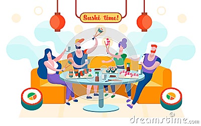 Flat Sushi Time is Written Vector Illustration. Vector Illustration