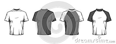 Flat T shirt mockup. Blank white and black t-shirt variants template, advertising casual sport clothes, unisex sport Vector Illustration