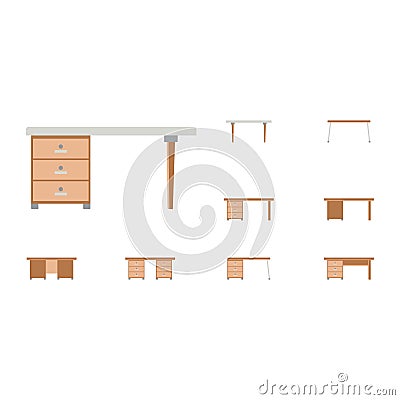 Flat Table Office Desk Furniture Equipment Vector Illustration