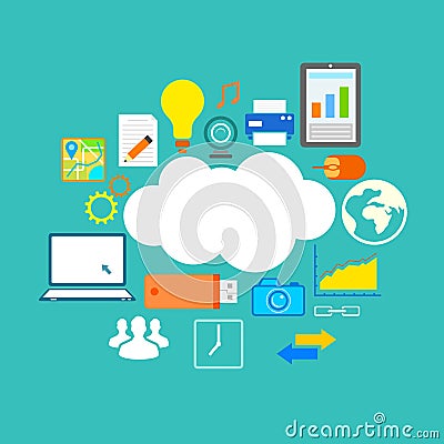 Flat Technology Design of CLoud COmputing Vector Illustration