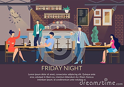 Flat Text Poster Inviting Spend Fun Friday Night Vector Illustration