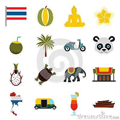 Thailand icons set, flat ctyle Cartoon Illustration