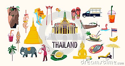 Flat Thailand Set Vector Illustration