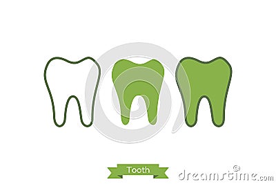 Flat tooth icon - cartoon vector outline style Vector Illustration