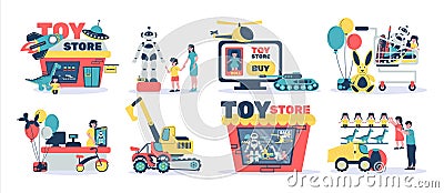 Flat Toy Store Compositions Vector Illustration