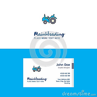 Flat Tractor Logo and Visiting Card Template. Busienss Concept Logo Design Vector Illustration