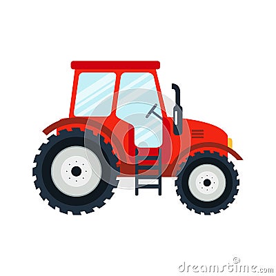 Flat tractor on white background. Cartoon Illustration