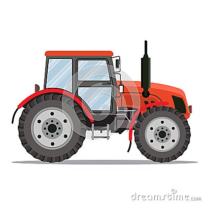 Flat tractor on white background. Vector Illustration