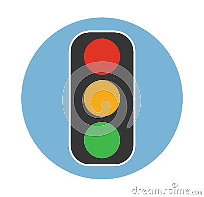 Flat traffic light icon with blue background Vector Illustration