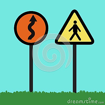 Flat Traffic signs illustration tell arrow curve Vector Illustration