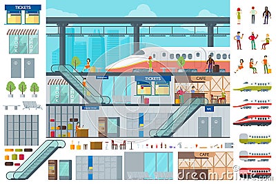 Flat Train Station Infographic Concept Vector Illustration