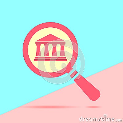 flat trand magnifying glass with bank icon on blue and pi Vector Illustration