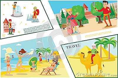 Flat Travel Colorful Composition Vector Illustration