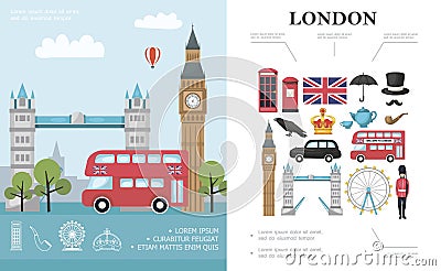 Flat Travel To London Concept Vector Illustration