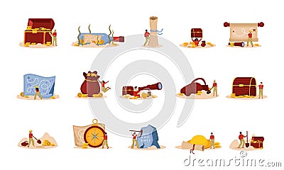 Flat Treasure Hunt Set Vector Illustration