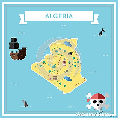 Flat treasure map of Algeria. Vector Illustration