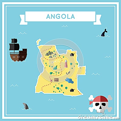 Flat treasure map of Angola. Vector Illustration