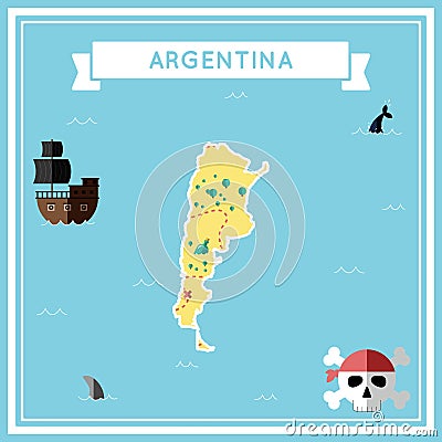 Flat treasure map of Argentina. Vector Illustration