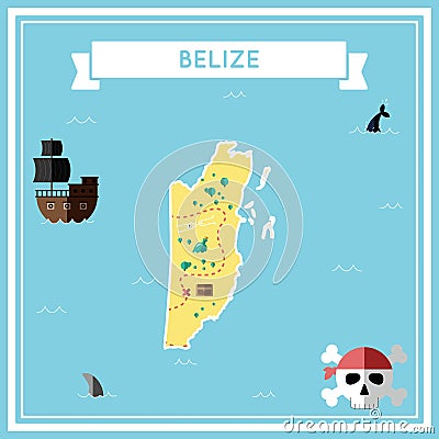 Flat treasure map of Belize. Vector Illustration
