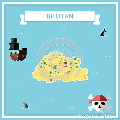 Flat treasure map of Bhutan. Vector Illustration